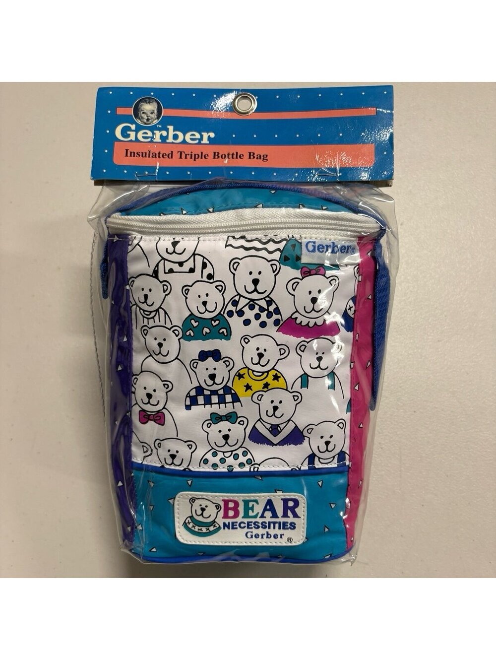 Vintage 1998 Gerber Insulated Triple Bottle Bag Bear Necessities Baby Tote NIP